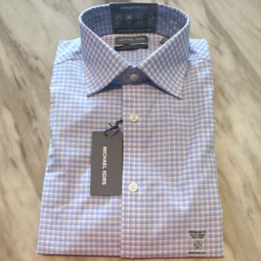 Michael Kors Men’s Regular Fit Comfort Stretch Plaid Dress Shirt 15 32/33 NWT